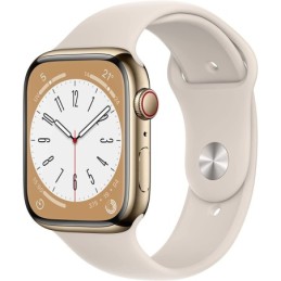 MNKM3TY/A: APPLE WATCH SERIES 8 GPS + CELLULAR 45MM GOLD STAINLESS STEEL CASE WITH STARLIGHT SPORT BAND - REGUL