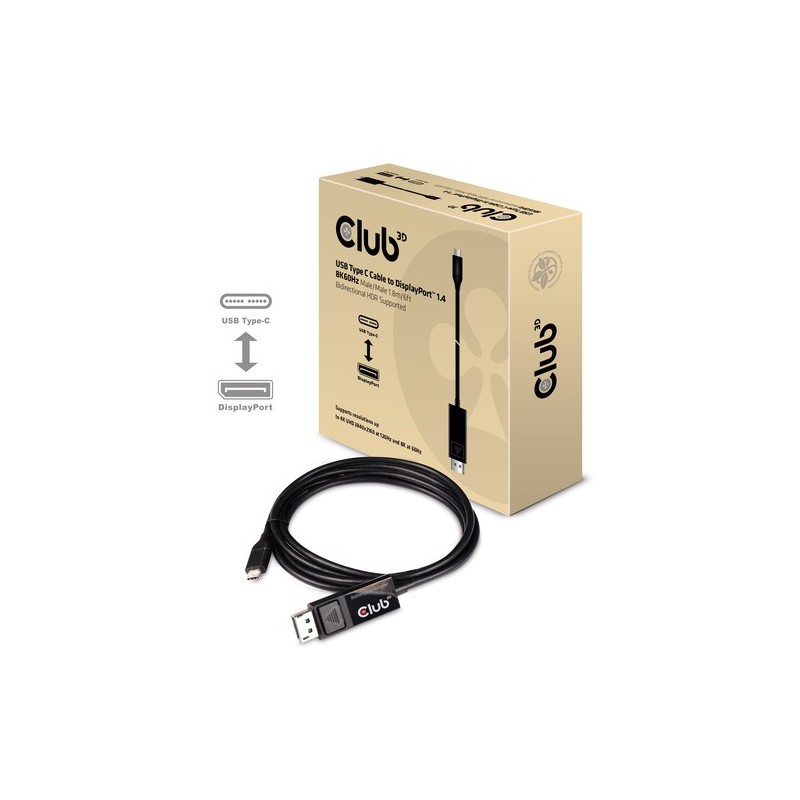 CAC-1557: CLUB3D USB TYPE C TO DP 1.4 8K60HZ HDR  1.8M CABLE