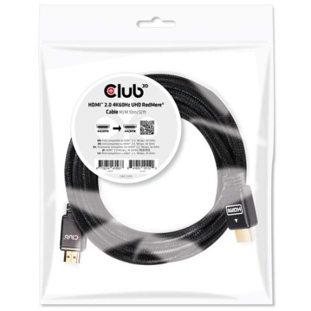 CAC-2313: CLUB3D HDMI 2.0 MALE TO HDMI 2.0 MALE  HIGH SPEED 4K60HZ UHD - REDMERE 10M/32.8FT