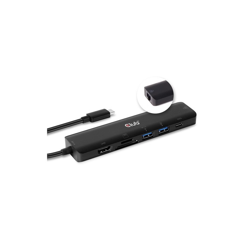 CSV-1592: CLUB3D USB TYPE C 7 IN 1 HUB TO HDMI 4K60Hz+SDTF CARD SLOT+2XUSBA + USB C PD +RJ45