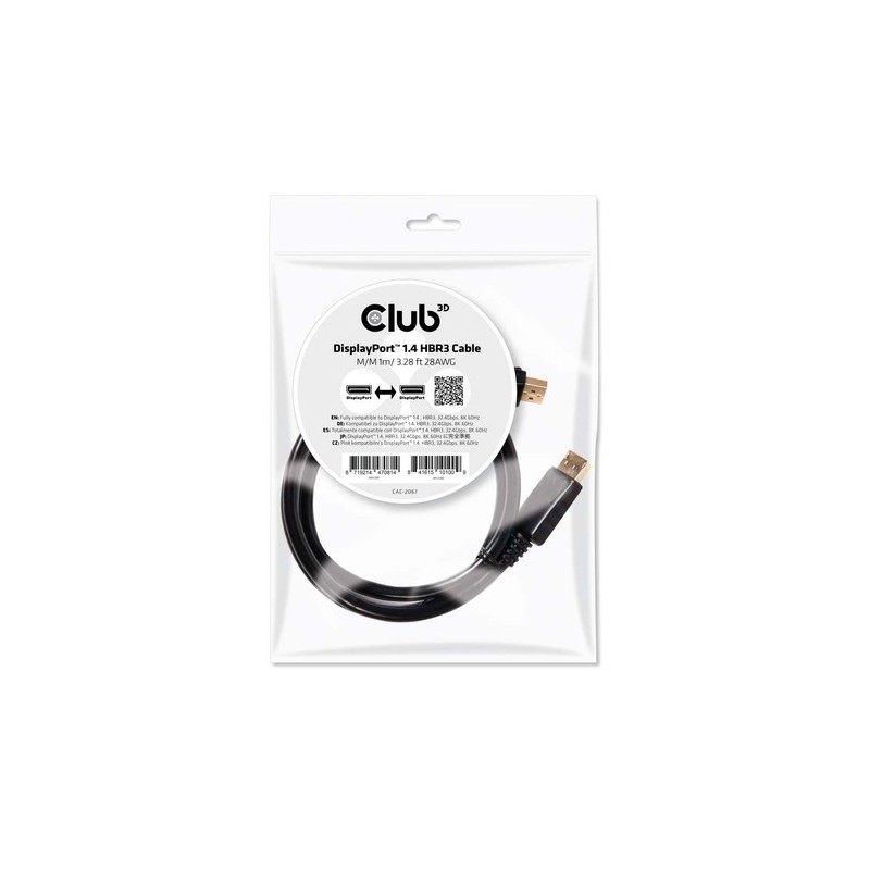 CAC-2067: CLUB3D DISPLAYPORT 1.4 HBR3 CABLE MALE / MALE 1M/3.28FT.