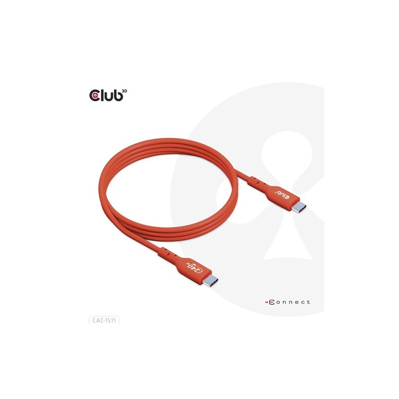 CAC-1511: CLUB 3D CAVO USB2 TYPE-C BI-DIRECTIONAL USB-IF CERTIFIED CABLE DATA 480MB PD 240W(48V/5A) EPR M/M 1M