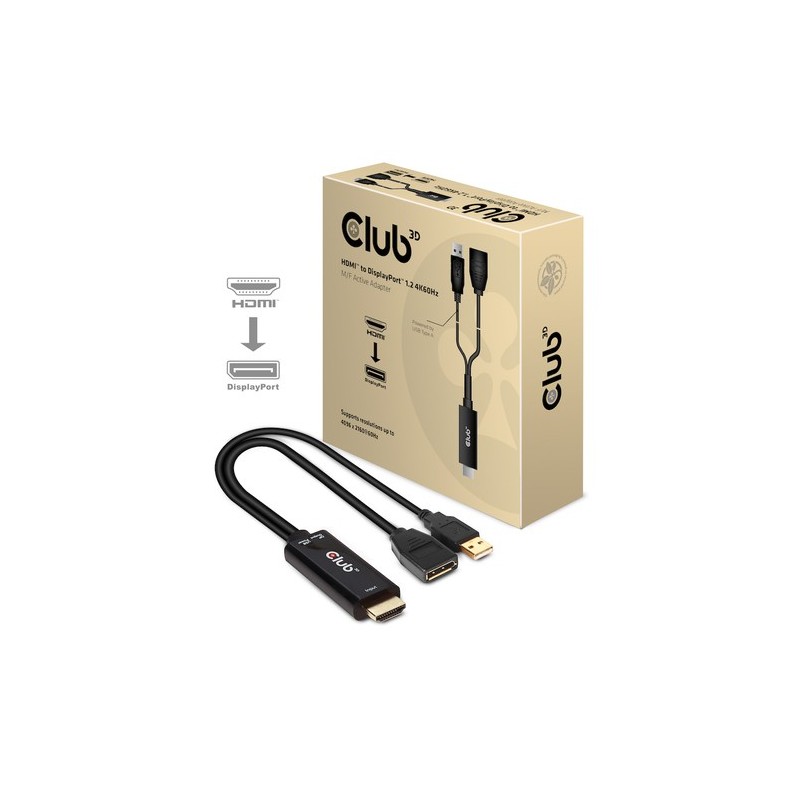 CAC-1331: CLUB3D HDMI 2.0 TO DISPLAYPORT 1.2 4K60HZ HDR M/F ACTIVE ADAPTER