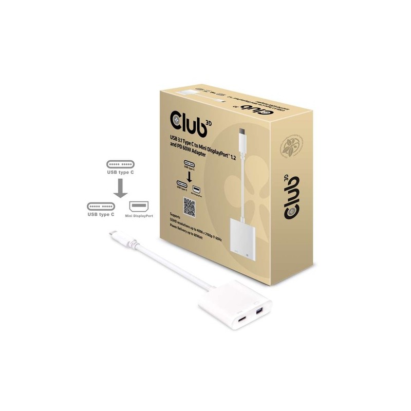 CAC-1509: CLUB3D ADATTATORE USB 3.1 TYPE C TO MDP 1.2+ PD 60 W