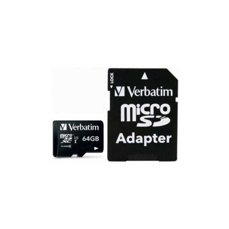 44084: VERBATIM MICRO SDXC CARD 64GB CLASS 10 INC ADAPTER