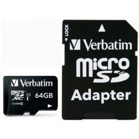 44084: VERBATIM MICRO SDXC CARD 64GB CLASS 10 INC ADAPTER