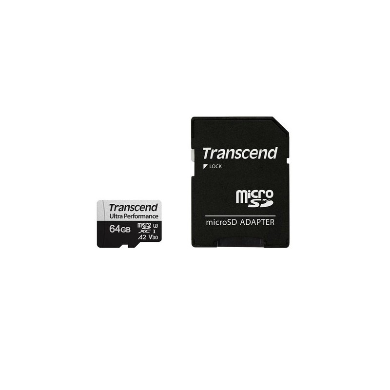 TS64GUSD340S: TRANSCEND MEMORY CARD 64GB microSD w/ adapter UHS-I U3 A2 Ultra Performance