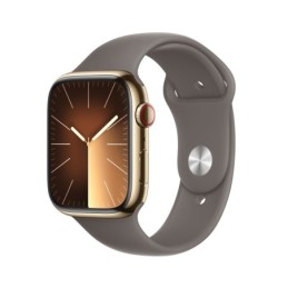 MRMR3QL/A: APPLE WATCH SERIES9 GPS + CELLULAR 45MM GOLD STAINLESS STEEL CASE WITH CLAY SPORT BAND - S/M