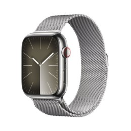 MRMQ3QL/A: APPLE WATCH SERIES9 GPS + CELLULAR 45MM SILVER STAINLESS STEEL CASE WITH SILVER MILANESE LOOP