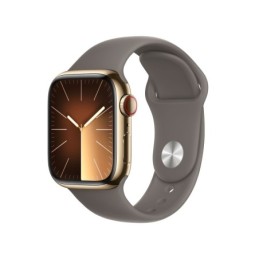 MRJ63QL/A: APPLE WATCH SERIES9 GPS + CELLULAR 41MM GOLD STAINLESS STEEL CASE WITH CLAY SPORT BAND - M/L
