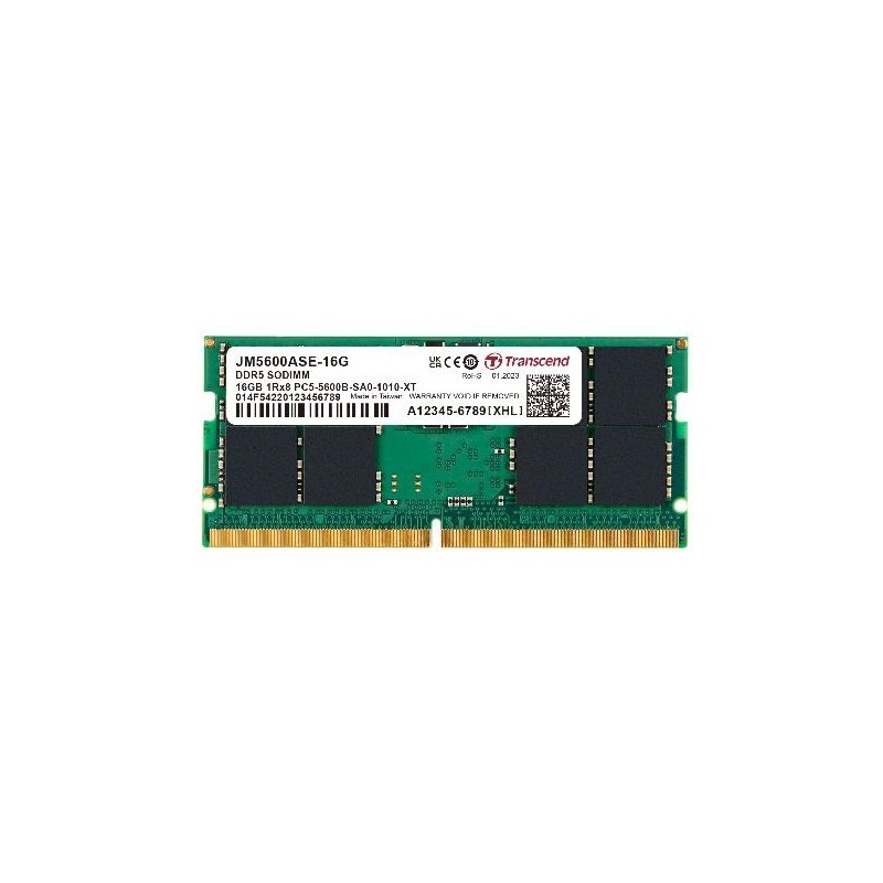JM5600ASE-16G: TRANSCEND RAM 16GB JM DDR5 5600 SO-DIMM 1Rx8 2Gx8 CL46 1.1V